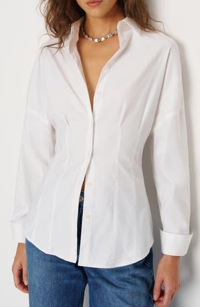 Reformation Vanta Stretch Poplin Button-Up Shirt in Bright White at Nordstrom, Size 4