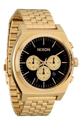 Nixon Time Teller Chronograph Bracelet Watch, 40mm in Gold /Black /Gold at Nordstrom