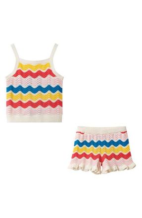 Andy & Evan Sunshine Ripple Crochet Top & Shorts Set in Wha at Nordstrom, Size 4Y