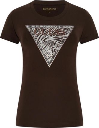 Guess Zebra Triangle Tee - Dames - T-shirts - Bruin - L - Katoen - Tops