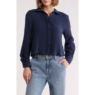 Ellen Tracy Cotton Gauze Button-Up Shirt in Navy at Nordstrom Rack, Size X-Small