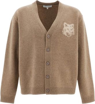 Maison Kitsun&eacute; Cardigan Regular Fox Head in lana merino - - Knitwear - Uomo - Beige - L