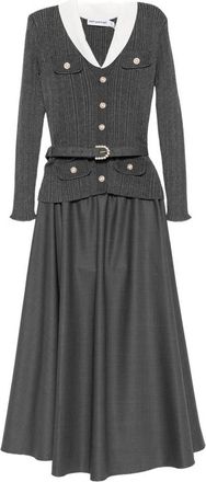 Self Portrait Belted Ribbed-knit Midi Dress