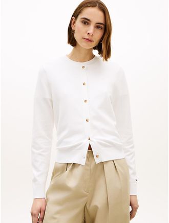 Tommy Hilfiger Womens Crewneck Cardigan - White - XXS
