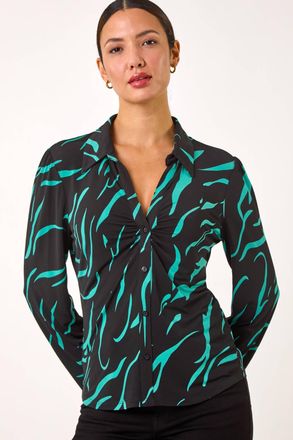 Roman Abstract Linear Print Stretch Blouse