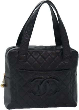 Chanel Coco Mark Black Cakfskin Black Leather Bag (Pre-Owned)