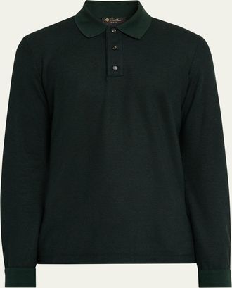 Loro Piana Mens Cerro Cotton and Cashmere Long-Sleeve Polo Shirt