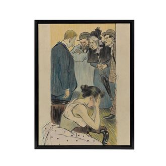 Artery8 Family Argument Satirical Painting Steinlen Black Framed Canvas Art | Size: W24 x H32