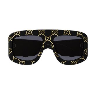 Gucci Logo-Jacquard Square Frame Sunglasses - Black