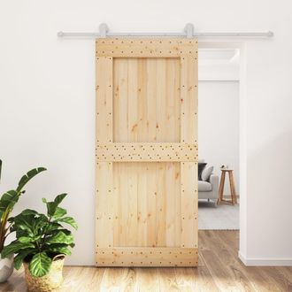 Berkfield Home Sliding Door with Hardware Set 95x210 cm Solid Wood Pine in Brown