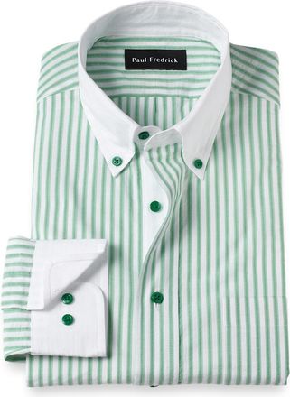Paul Fredrick Slim Fit Seersucker Stripe Dress Shirt With Contrast Trim