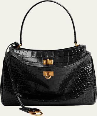 Balenciaga Rodeo Small Croc-Embossed Top-Handle Bag