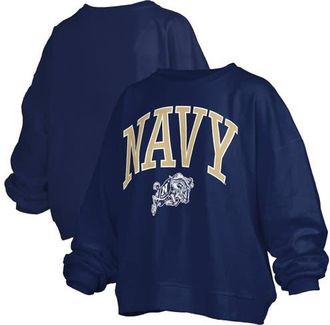 Pressbox Womens Pressbox Navy Navy Midshipmen Janise Arch Over Logo Waist Length Oversized Pullover Sweatshirt at Nordstrom, Size Medium