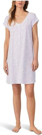 Eileen West Cotton Knit Cap Sleeve Short Nightshirt Womens Clothing Lilac Floral : MD