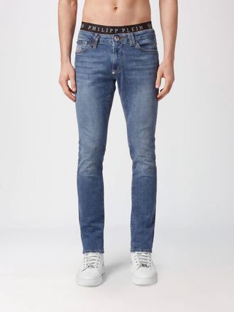 Philipp Plein Jeans skinny in denim di cotone slim fit con placca logo metallica