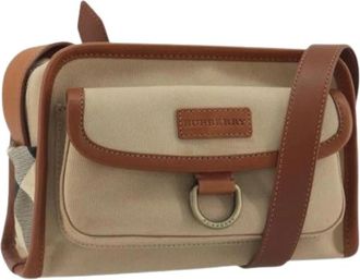 Burberry Pre-owned Canvas Shoulder Bag - Dames - Vintage Schoudertas - Beige - ONE Size - Leer - Vintage