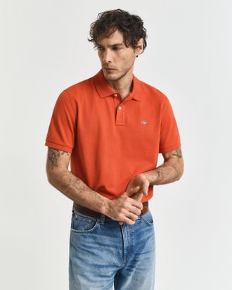 GANT Mens Short Sleeve Cotton Polo in Orange - Tan - Size X-Large