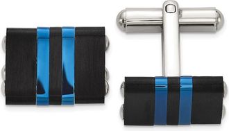 Diamond2Deal Stainless Steel Brushed and Polished Black and Blue IP-plated Cuff Links