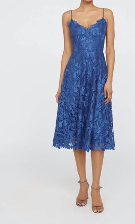 Theia Ainslie Lace Midi Cocktail Dress In Blue Mirage