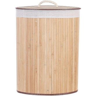 Beliani Cesta De Madera De Bamb&uacute; Clara Blanco 60 Cm Tapa Extra&iacute;ble Accesorio Matara