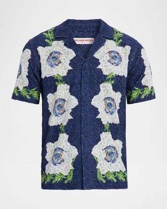 Orlebar Brown Mens Broderie Anglaise Embroidered Relaxed-Fit Camp Shirt