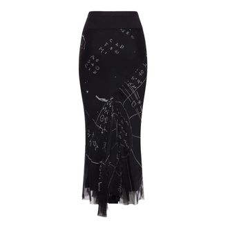 Rick Owens Maxi Skirts, female, Black, Size: S Bias Calf-Length Silk Skirt