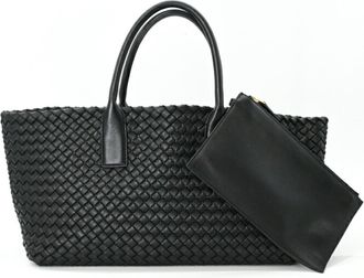 Bottega Veneta Intrecciato Black Handbag Tote Bag (Pre-Owned)