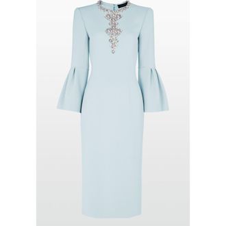 Jenny Packham Margoni Bell-Sleeve Embellished Midi Dress in Porcelain at Nordstrom, Size 14 Uk