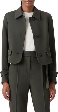 Akris Boxy Wool Tricotine Jacket in Olive at Nordstrom, Size 10