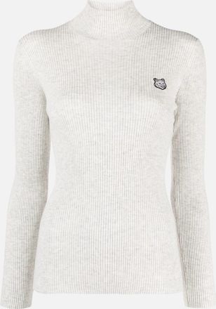 Maison Kitsuné Womens Kitsune Tonal Fox Head Patch Fine Ribbed Turtleneck Jacket in Off-White Textile - Size X-Large