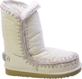 Mou Winter Boots, female, White, 7 UK, White leather ankle boots with crochet stitches