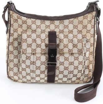 Gucci Brown Leather Canvas Shoulder Bag (Pre-Owned)