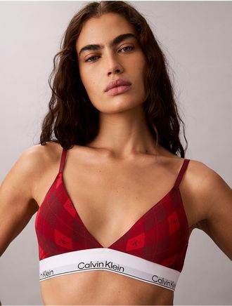 Calvin Klein Womens Icon Cotton Modal Lightly Lined Triangle Bralette - Red - XXS