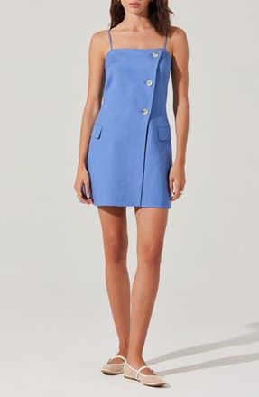 ASTR the Label Azria Asymmetric Button Linen Blend Minidress in Blue at Nordstrom Rack, Size Large