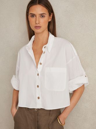Reiss Solene Shirt Cotton Plain, White Size: 14