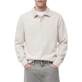 Mango Ribbed Long Sleeve Polo in Ecru at Nordstrom, Size Medium