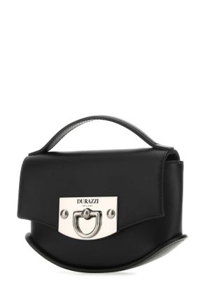 Durazzi Milano Womens Black Leather Mini Swing Handbag Metallo Argentato Anticato Borse A Mano