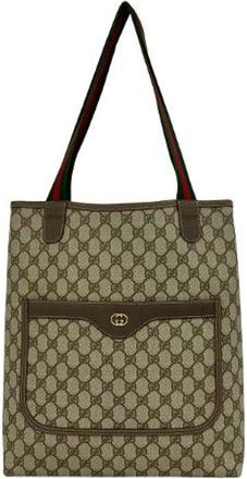Gucci Pre-owned Tote Bags, female, Brown, Size: ONE SIZE Pre-owned GG Canvas Leather Tote Bag