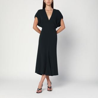 Victoria Beckham dunkelgrünes Midi -Kleid im Satin
