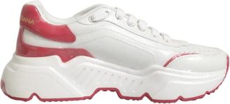 Dolce & Gabbana Wit Roze Daymaster Lage Top Sneakers - Dames - Sneakers - Wit - 37 1/2 EU - Leer - Schoenen