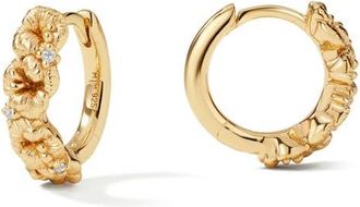 Made by Mary Cubic Zirconia Birthstone Flower Huggie Hoop Earrings in Gold February at Nordstrom