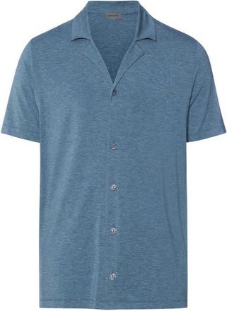 Hanro Casuals Notch Collar Button Front Shirt in Retro Blue Melange at Nordstrom, Size Xx-Large