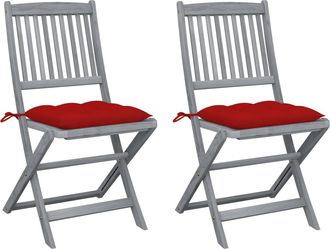 vidaXL Sillas Plegables (2 Unidades) Con Cojines, De Madera Maciza De Acacia. Vidaxl