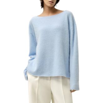 LilySilk Boat-neck Brushed Cashmere Sweater in Illusion Blue at Nordstrom, Size X-Small