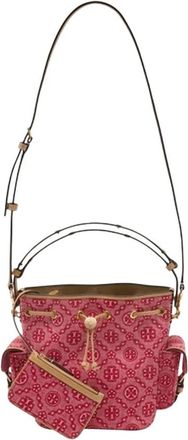 Tory Burch T Monogram Denim Bucket Bag - Dames - Schoudertassen - Rood - ONE Size - Denim - Tassen