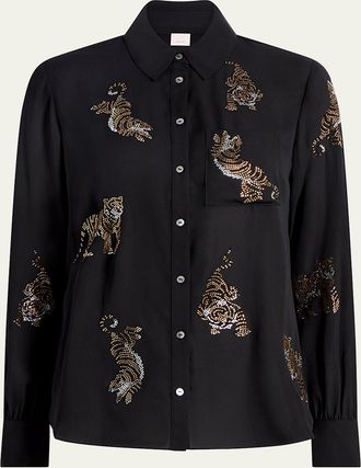 Cinq &agrave; Sept Blanche Le Tiger Long-Sleeve Top