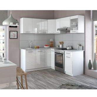 Vicco Cocina Esquinera Rick, Blanco/blanco Alto Brillo, 187 X 167 Cm, Et M&aacute;rmol
