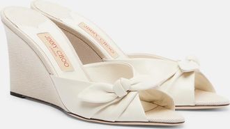 Jimmy Choo London Livi leather-trimmed canvas wedge mules