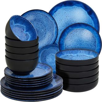 TecTake Vajilla de gres, para 6 personas, 24 piezas, azul