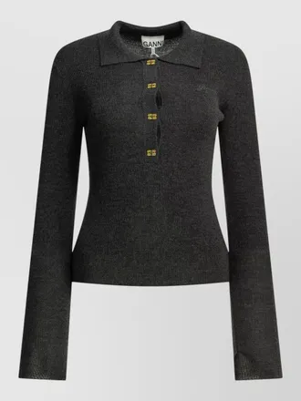 Ganni logo knit polo long sleeve sweater